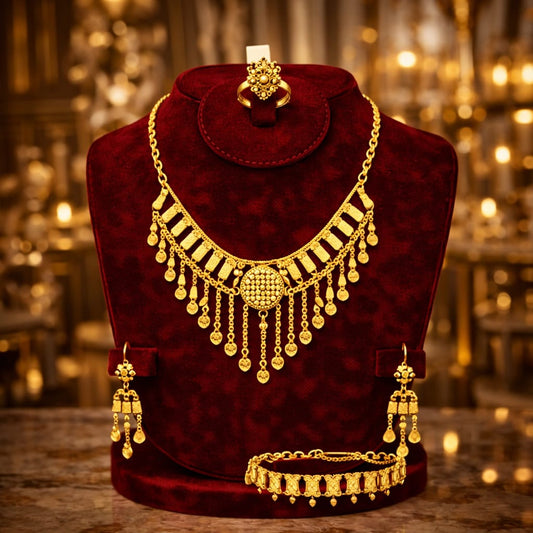 Luxury Gold Jewelry Set France | Paris Style Necklace Earrings Bracelet Set for Women