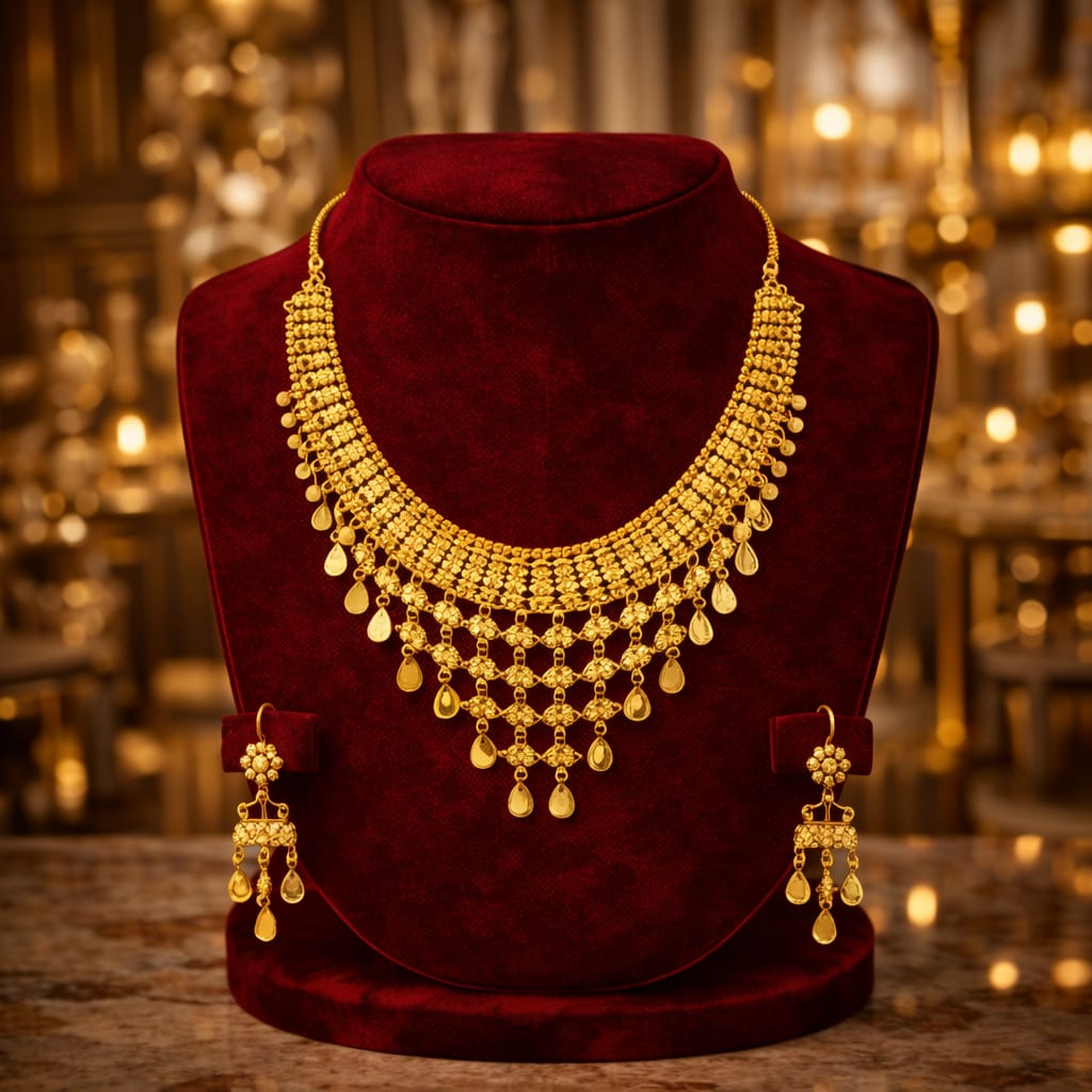 Luxury Gold Bridal Necklace Set France | Heavy Paris Style Wedding Jewelry for Women