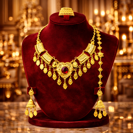 Luxury Gold Ruby Necklace Set France | Bridal Paris Style Jewelry for Women